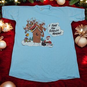 Santa Reindeer Funny Christmas 90s Single Stitch T Shirt‎ S/M 18x24.5